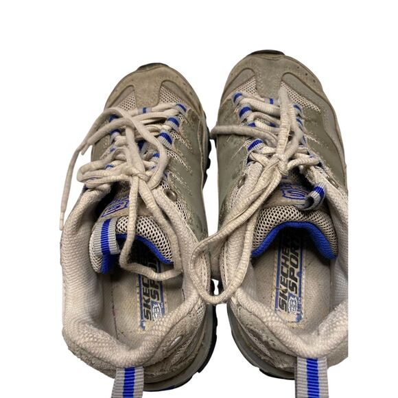 Skechers Sport Trail Chunky Sneakers Womens Size 7 Gray White Blue Suede Mesh - Picture 5 of 10